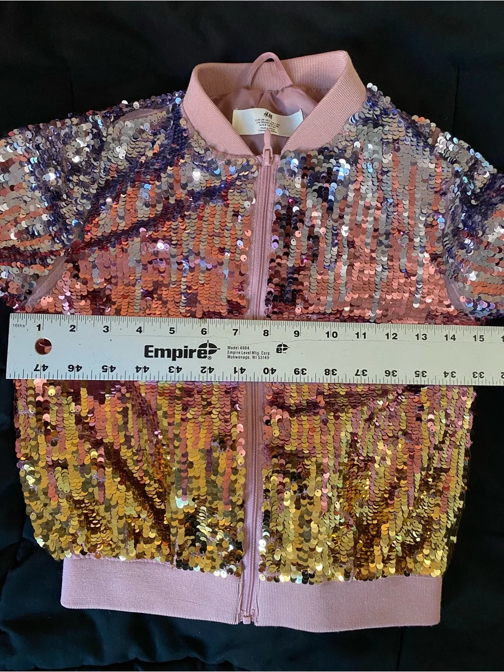 H&M Iridescent Pink & Gold Sequin Bomber Jacket